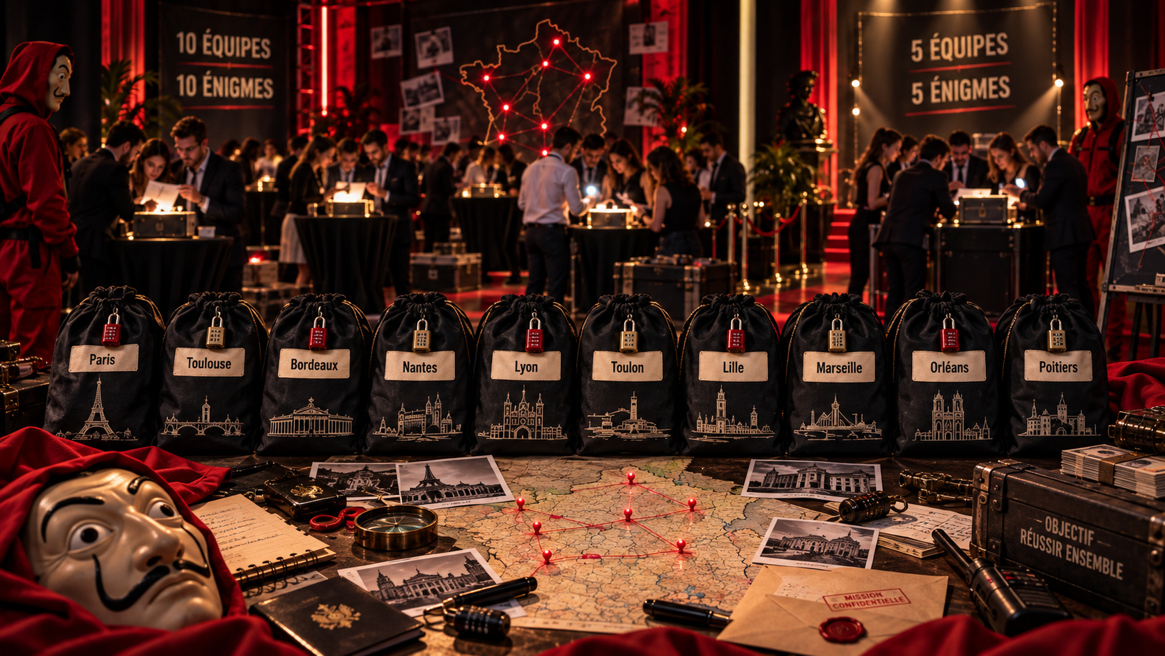 Escape Game avec sacs de villes françaises